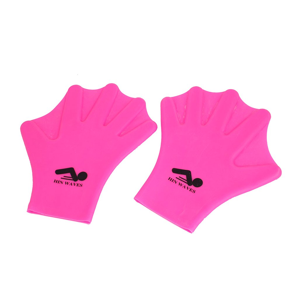 Pair Fuchsia Silicone Diving Swimming Training bed Gloves Hand
