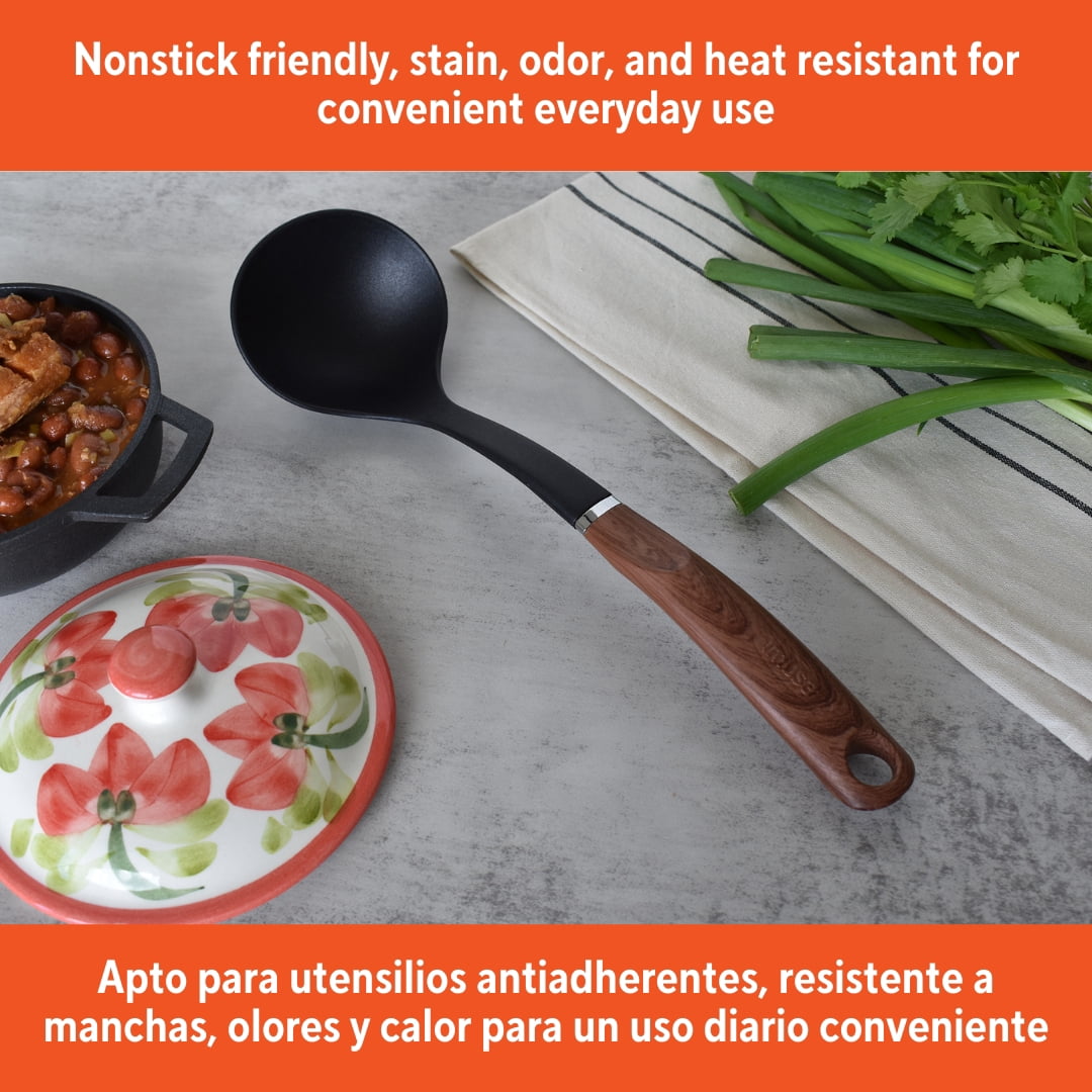 (2 pack) IMUSA Nylon Black Cooking Ladle with Woodlook Handle