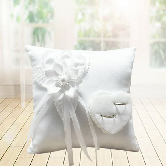 HAMPPLIES Wedding Ring Pillow Cushion Romantic Style 1Pack 7.9 X 7.9 X 1.6 In White Fabrics