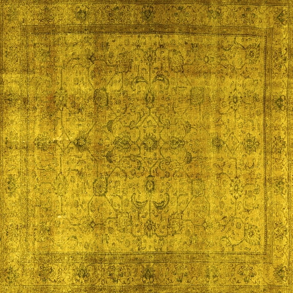 Ahgly Company Machine Washable Indoor Square Persian Yellow Traditional Area Rugs, 7' Square