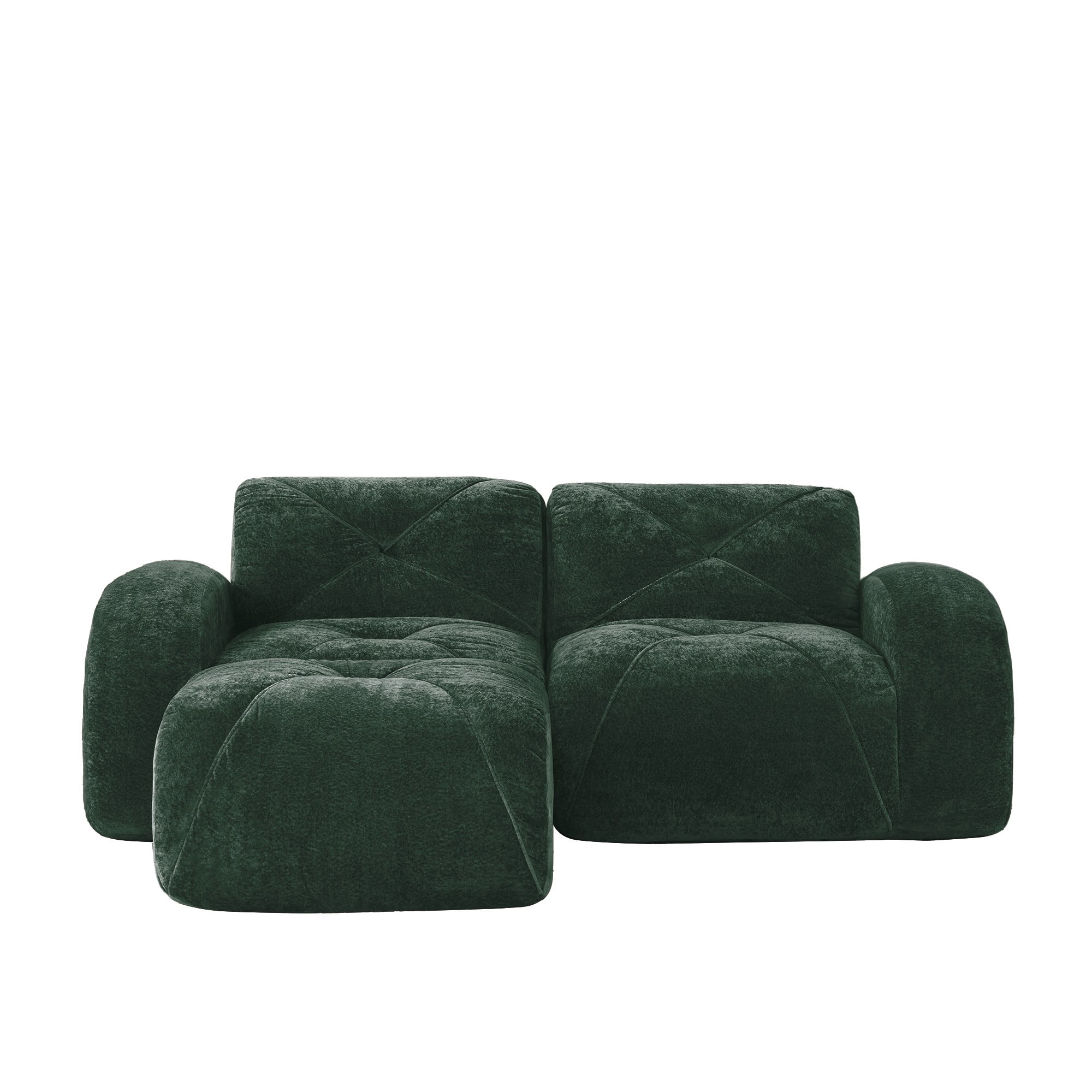 L-Shaped Boneless Sofa, Soft Velvet Fabric, Tufted Design, 32D High Density Sponge, No Assembly Required, Ergonomic Design Bottom, Anti-Slip Design, Movable Ottoman for Bedrooms (Green)