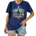 thumbnail image 1 of Camiseta gráfica con estampado de letras y cuello redondo para mujer, blusa informal holgada de manga corta para fiesta, azul Retro L, 1 of 6