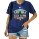 thumbnail image 1 of Camiseta gráfica con estampado de letras y cuello redondo para mujer, blusa informal de manga corta holgada a la moda para fiesta, Retro Azul XXL, 1 of 6