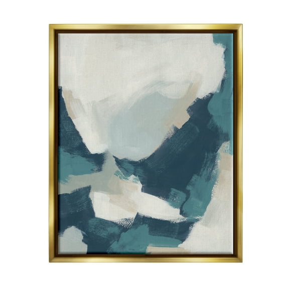 Stupell Brushed Abstract Blue & Beige Abstract Painting Gold Floater Framed Art Print Wall Art