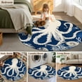 thumbnail image 5 of Round Rugs 5Ft, Beige Octopus Coastal Round Area Rug Washable Indoor Throw Carpet, Navy Blue Nautical Ocean Coral Soft Non Slip Circle Rug for Cabinet Bathroom Home Decor Aesthetic, 5 of 8