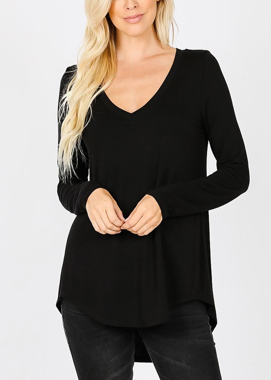 black v neck tunic top