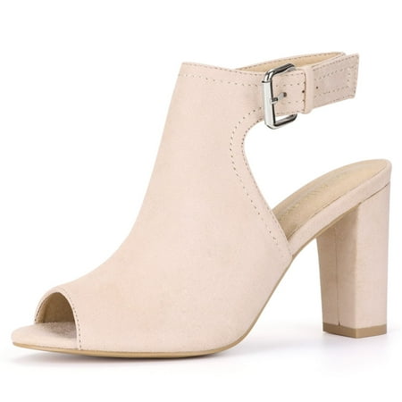 open toe block heel shoe boots
