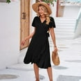 thumbnail image 3 of SWSMCLT Women's Summer Dresses Short Sleeve Wrap V Neck Casual Belted Midi Dress Deep V Neck Spring Sundress Black Large, 3 of 4