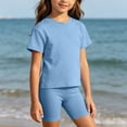 thumbnail image 5 of Juorvia Girls'clothing Sets Toddler Summer Casual Loose Fitted Crew Neck T-Shirts Slim Layering Shorts(1-2 Years,Sky Blue), 5 of 7