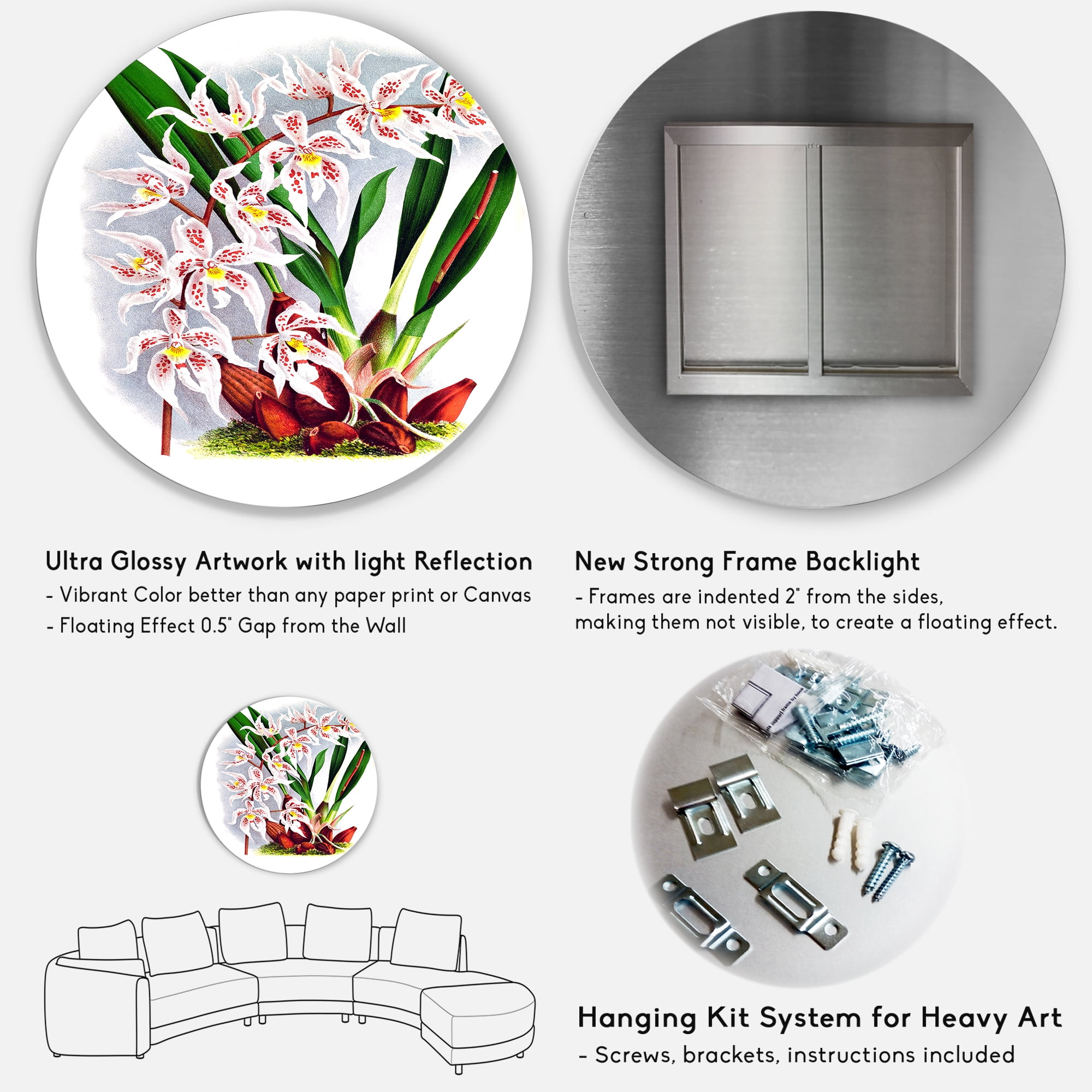 Designart 'White Vintage Orchid Flower II' Traditional Circle Metal Wall Art 11x11 - Disc of 11