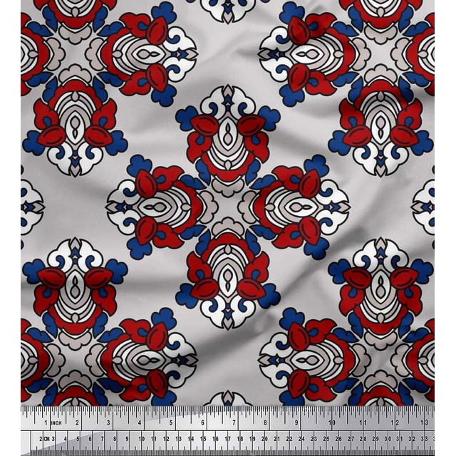 Soimoi Rayon Fabric Artistic Floral Ethnic Decor Fabric Printed Yard 56 Inch Wide