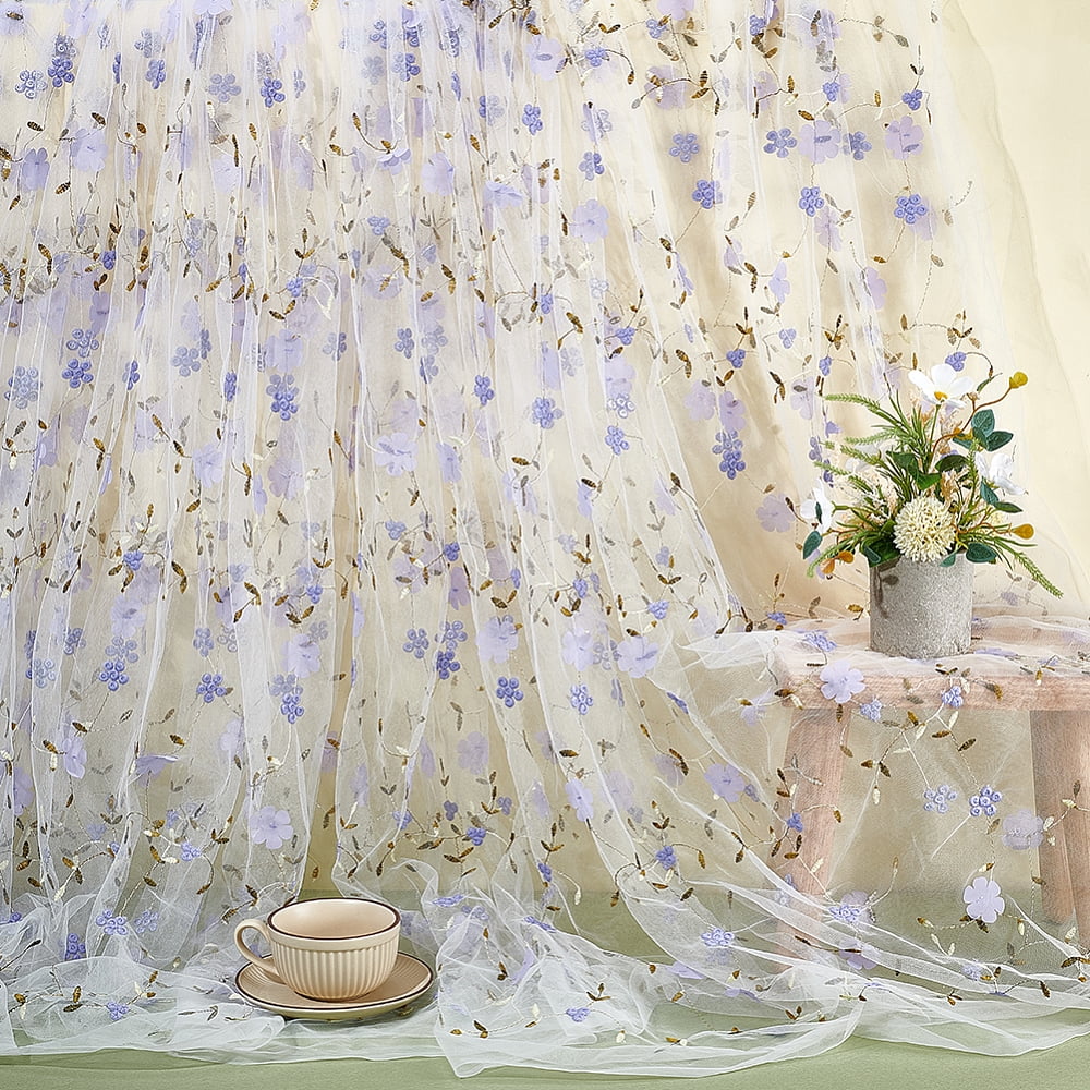 6 Yards Embroidered Flower Fabric 51inch Wide Mesh Embroidered Lace Trim Fiber Embroidery Tulle Fabric Soft Mesh Lace Material