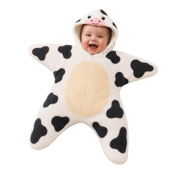 GiLiling Baby Cow Starfish Hooded Onesie for Boys Girls, Fleece Swaddle Jumpsuit, Infant Outfit Newborn Halloween Photo Prop Sleep Sack