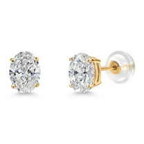 Gem Stone King 14K Yellow Gold IGI Certified Lab Grown Diamond Stud Basket Setting Earrings | 2.00 Cttw | Oval Cut Each 1 Ct | E-F Color | VS1-VS2 Clarity | Gold Earrings for Women Men