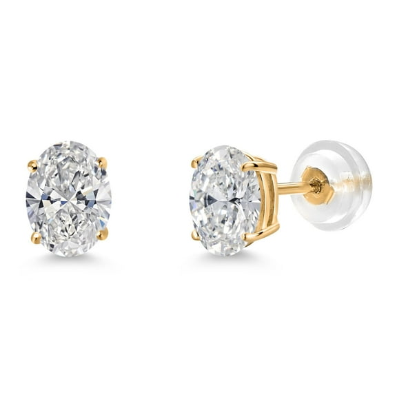 Gem Stone King 14K Yellow Gold IGI Certified Lab Grown Diamond Stud Basket Setting Earrings | 2.00 Cttw | Oval Cut Each 1 Ct | E-F Color | VS1-VS2 Clarity | Gold Earrings for Women Men