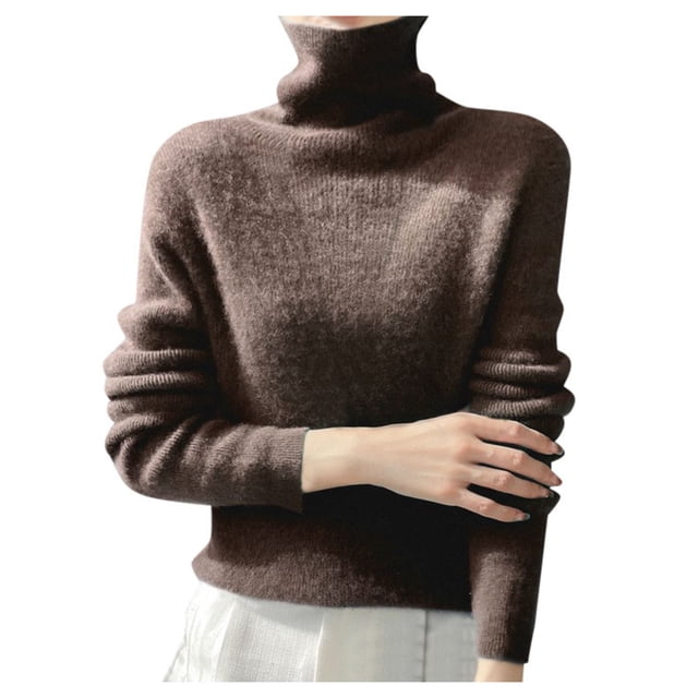 Chandail Col Roulé pour Femmes Hiver Tricoté Ajusté Col Montant Doux Chaud Confortable Décontracté Élégant Confortable