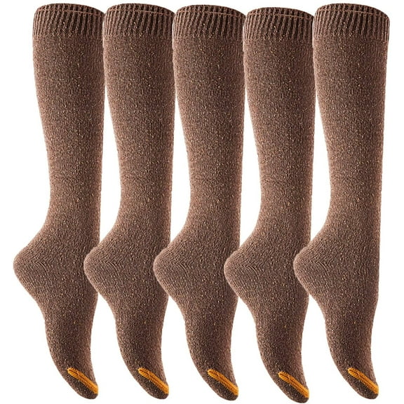 Lian LifeStyle Women's 5 Pairs Breathable, Awesome, Cozy and Fancy Knee High Cotton Socks HR158212 Size 6-9 with Multiple Color Coffee