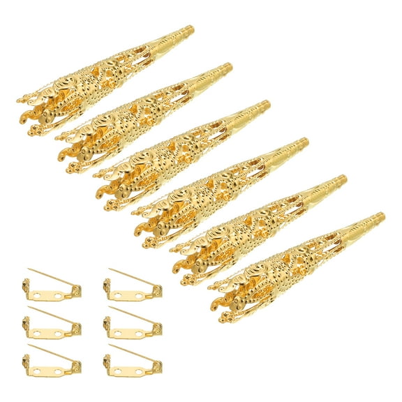 Uxcell 41mm Corsage Decorative Holder Brooch Pin Vase Pocket Boutonnieres Holder with Bar Pins Gold Tone 6 Pcs