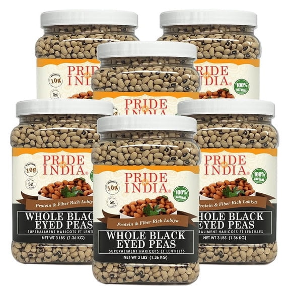 Pride Of India - PACK of 6 - Whole Black Eyed Peas - Lobia, 3 lb Jar
