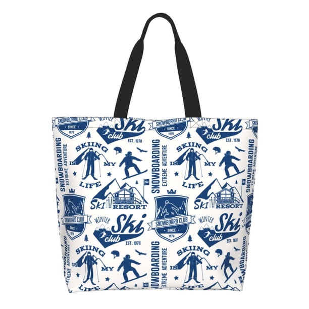 Balery Skiing Enthusiast Bolsa Tote Estilo Estético con Cremalleras, Bolsa de Hombro, Bolsa de Compras Grande y Plegable