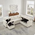 thumbnail image 5 of 97 Inch L-Shaped Chenille Fabric Corner Sectional Sofa with Storage Ottoman & 7 Seats for Living Room, Beige, 5 of 18