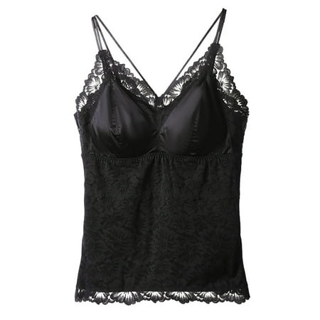 Womens Lace Bralette Wireless Lace Floral Bralette Top Built in Bra Padded Lace Cami Bandeau Bras with Straps Ladies Camisole Tops Sexy V Neck Crop Cami Top