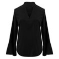 thumbnail image 4 of Holzkary Women's Long Bell Sleeve Tops Ruffle Blouse for Work Dressy Casual Work Tunic Shirts Clothes 2025 Fashion V Neck Drilling Solid Color Long Sleeve Blouses Light Weight Work Shirts Black L, 4 of 5