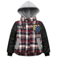 thumbnail image 1 of Richie House Little Boys Red Plaid Faux Leather Hooded Padding Jacket 5/6, 1 of 2