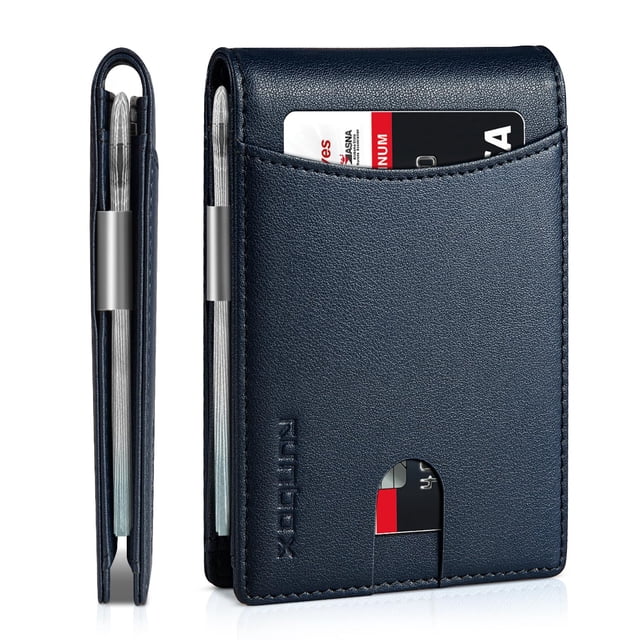 Billetera RUNBOX, delgada, plegable, de piel, con bloqueo RFID, 11 tarjetas