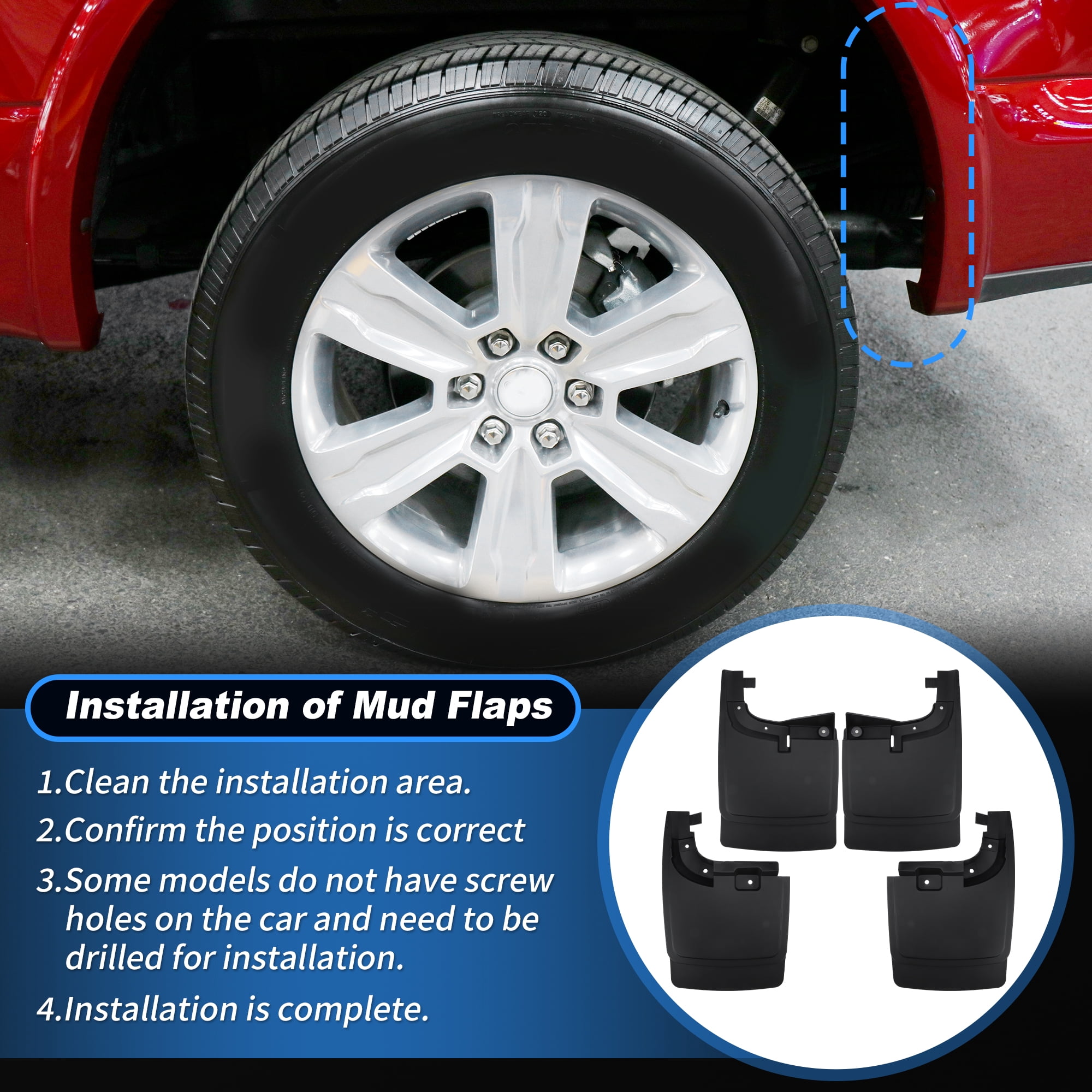 Unique Bargains Mud Flaps for Ford F-250 F-350 2017-2022 Super Duty Without OEM Fender Flares No Drill Splash Guards Front & Rear Truck Mud Guards Accessories Set(4pcs)