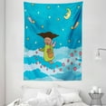 thumbnail image 1 of Angel Wings Tapestry, Kid Angel with Hearts above Night Clouds Moon Shooting Stars Cartoon, Wall Hanging for Bedroom Living Room Dorm Decor, 60"W X 80"L, Sky Blue Yellow Pink, by Ambesonne, 1 of 2