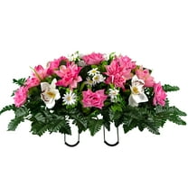 Sympathy Silks Artificial Cemetery Flowers - Pink Dahlia White Orchid Saddle for Outdoor Headstone