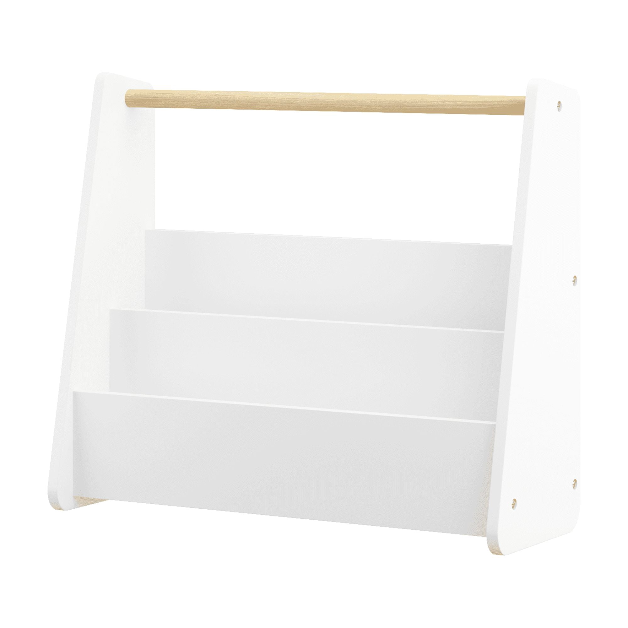 Wooden Handle Bookshelf, 2-Tier Front-Facing Toddler Bookcase Rack, Portable Book Storage Display Organizer for Playroom Nursery Classroom, White
