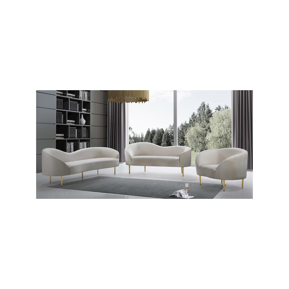 Meridian Furniture Ritz Contemporary Velvet Sofa in Cream