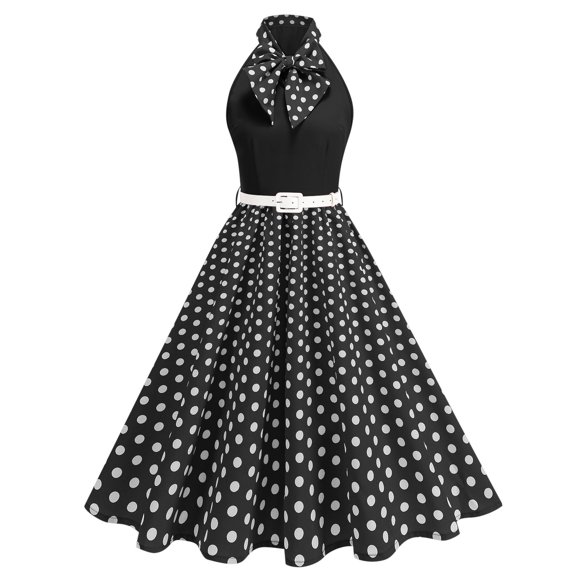 Polka Dot Dress, Women's Sleeveless Retro Dress for Wedding Guest, Cocktail Party, A-Line Round Neck Mini Dress