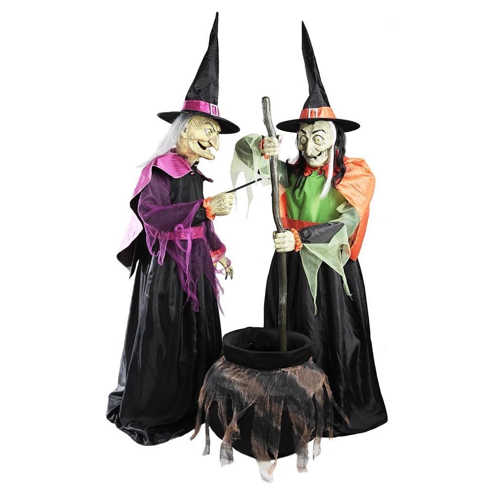 Home Accents Holiday Halloween Yard Decoration 72 in. Wicked Cauldron Witches Party Props 