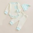 thumbnail image 2 of Povozer Newborn Baby Girl Going Home Outfit Ruffle Ribbed Romper Top Pants Set(Light Green,12-18M), 2 of 9