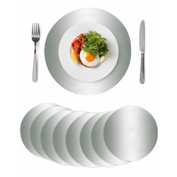 Grey Green Orange Ombre Round 15 Inch Placemats Set of 8, Modern Gradient Abstract Art HeatResistant Non Slip Place Mats for Dining Table, Wipeable Braided Kitchen Table Mats for Housewarming