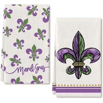 Mardi Gras Kitchen Towels for Mardi Gras Decor Fleur De Lis Dish Towels 18x26 Inch Ultra Absorbent Bar Drying Cloth Tea Sign Hand Towel for Mardi Gras Carnival Decorations Set of 2