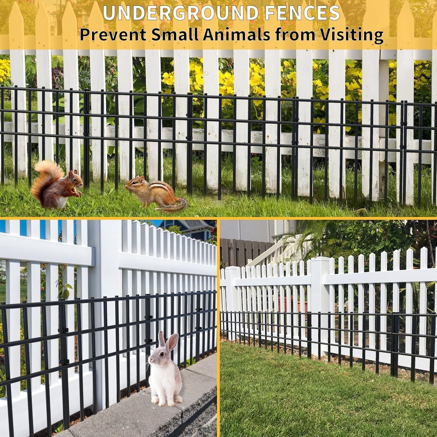 25 Pack Garden Animal Barrier Fence, 17in (H) X 27ft (L) No Dig Fence, Rustproof Metal Garden Fencing Bordere, Decorative Fencing Panel for Dog Rabbits Ground Stakes Defense and Outdoor Patio