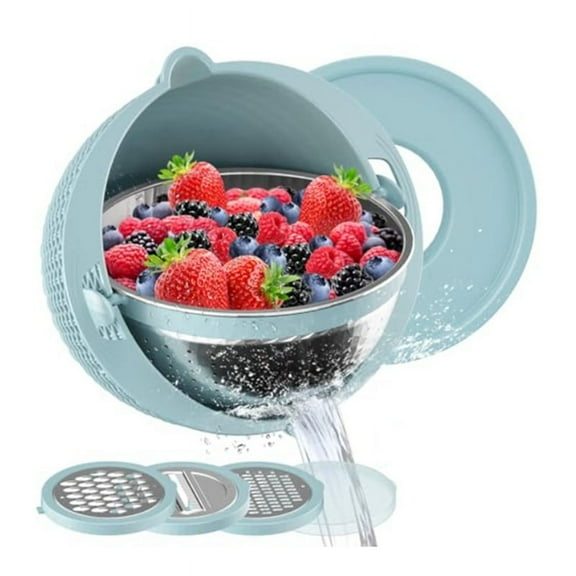 Colander with Mixing Bowl Grater Set Colander Bowl Fruit Strainer Bowl Colanders&Food Strainers Rotatable Kitchen Bowl-B
