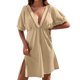 thumbnail image 1 of 2025 Vestido cubrebikini de gasa para mujer: manga corta, cuello en V, botones ajustables, cintura con cordón, 1 of 6