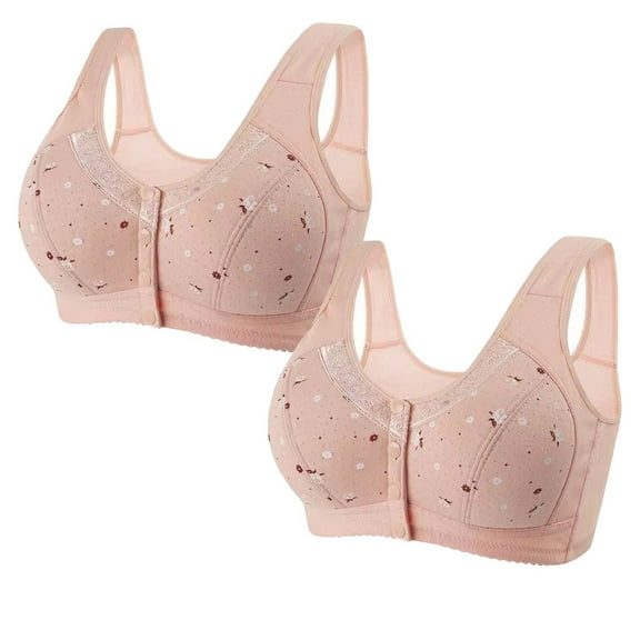 yievot 2 Pack Bras for Women Comfortable Convenient Front Close Button Everyday Bra for Women No Wire Buckle Bra Comfy Corset Bra