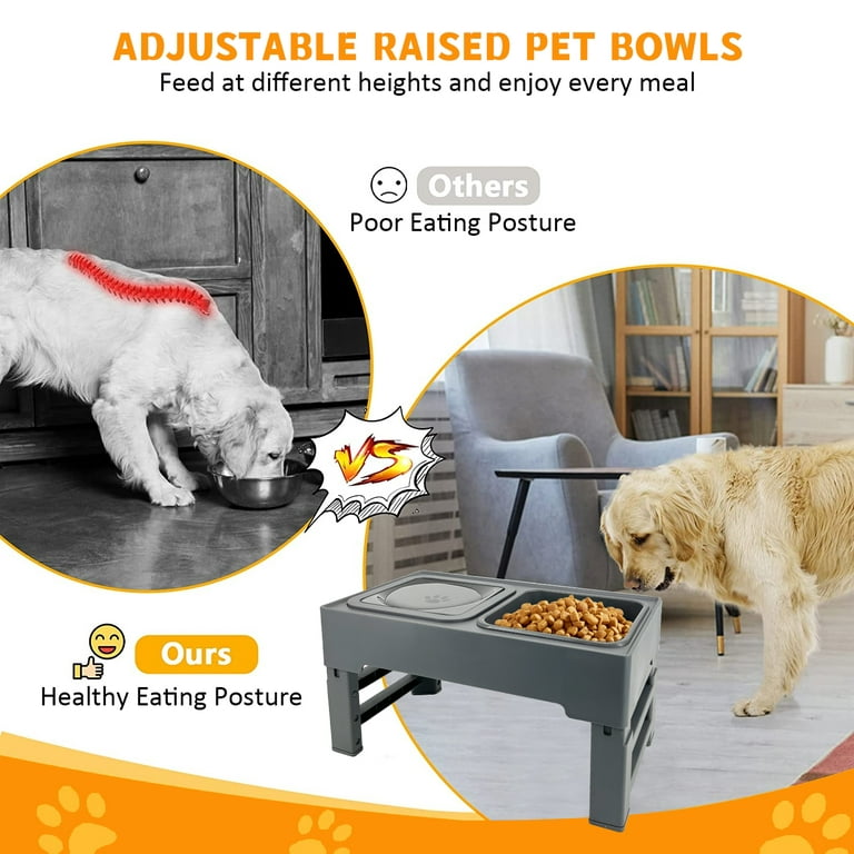 Elevated Dog Bowls for Large Dogs with Slow Feeder - Adjustable