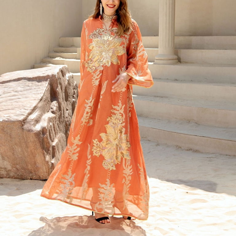 chinese dress ladies Arabic Dress for Women Wedding Guest Muslim Dubai Fashion Kaftan Long  Sleeve Maxi Abaya Dress Party Wear Outfit Casual Girls Islamic Arab Kaftan  Prayer Eastern Attire Pink at Amazon Women's Clothing store main image 1