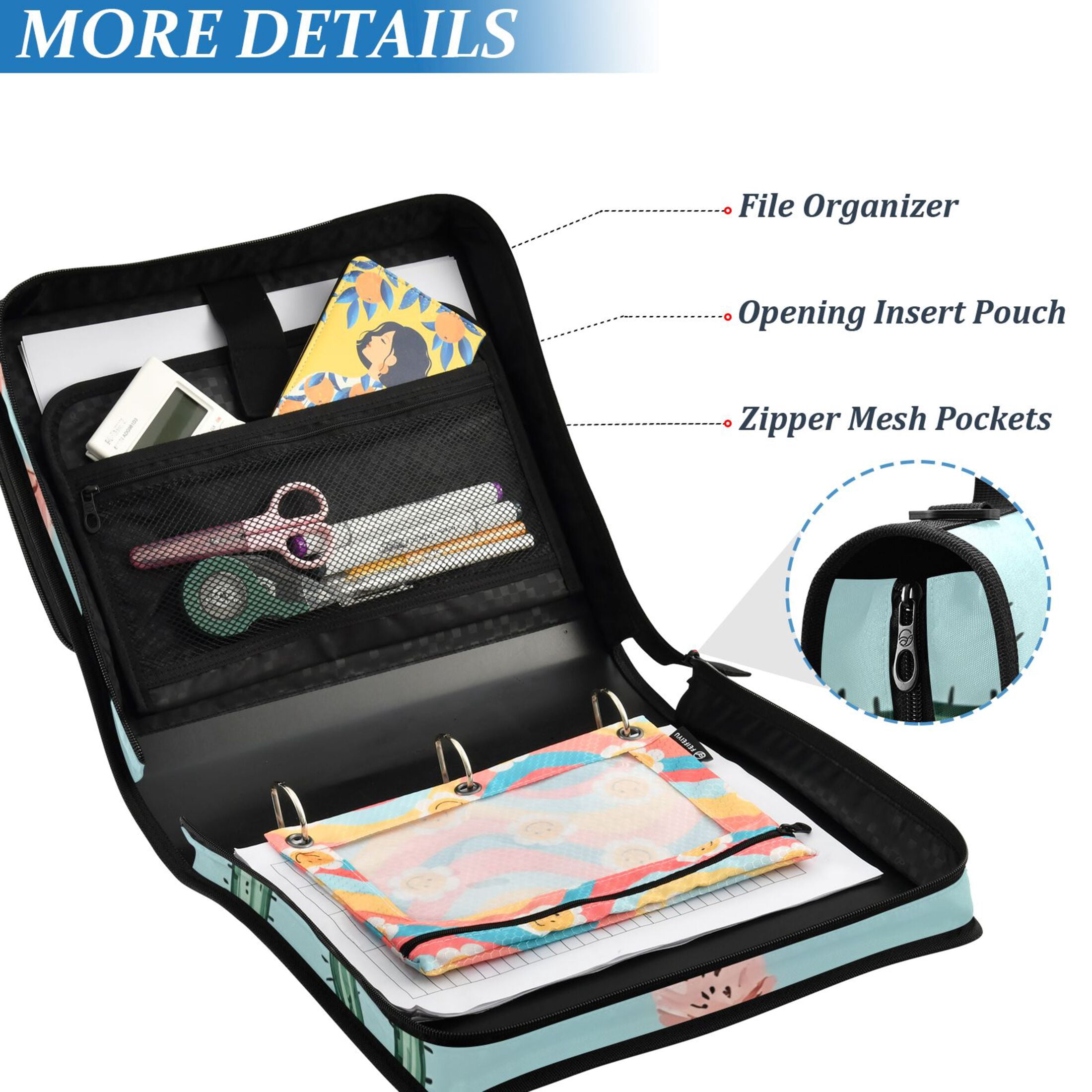 ALAZA Zipper Binder Cactus Flower 3 Ring Trapper Keeper File Folder Organizer Bag