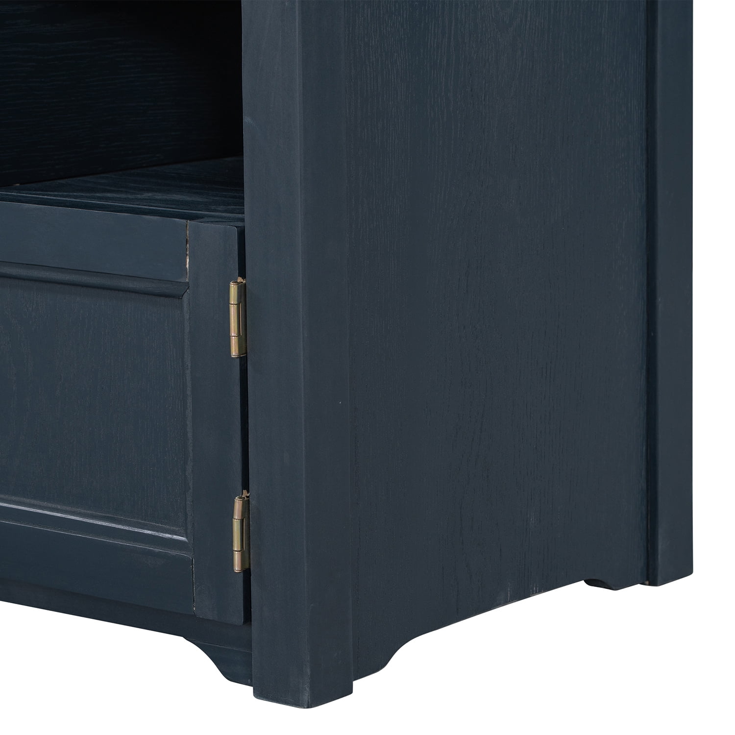 Kadyn Rustic Style Two-Door Storage Bench, Shoe Entryway Bench with Linen Upholstered Top Cushion, Pine Organizer Footrest Bench Ottoman for Entryway, Antique Navy Kadyn Rustic Style Two-Door Storage Bench, Shoe Entryway Bench with Linen Upholstered Top Cushion, Pine Organizer Footrest Bench Ottoman for Entryway, Antique Navy