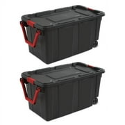 Storage Box Sterilite Plastic 40 Gallon Wheeled Industrial Storage Tote Black, Set of 2