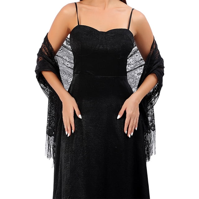 Sonducket Chal de noche de fiesta liso para mujer, bufanda elegante de encaje con borlas huecas transparentes, ropa Vintage nupcial, chales de boda, Ropa, zapatos y accesorios Miscelánea Sonducket AP015081-01