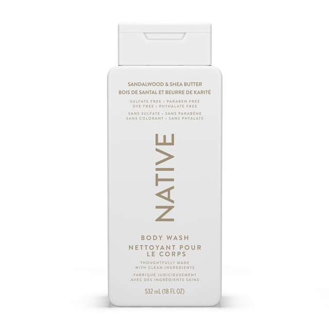 Native Natural Body Wash, Sandalwood & Shea Butter, Sulfate Free, Paraben Free